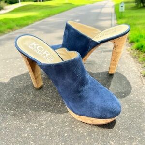 Michael Kors Suede Leather Platform Slip On Heels Blue Size 9.5